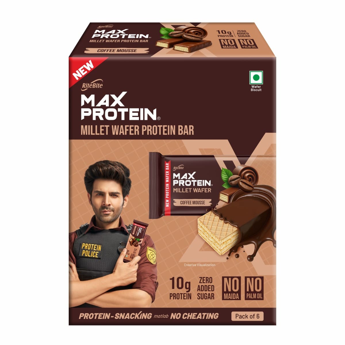 

RiteBite Max Protein Coffee Mousse Millet Wafer Bars (Pack of 6), 10g Protein, No Maida, No Palm Oil, Zero Added Sugar, Super Healthy Wafer Snack f...