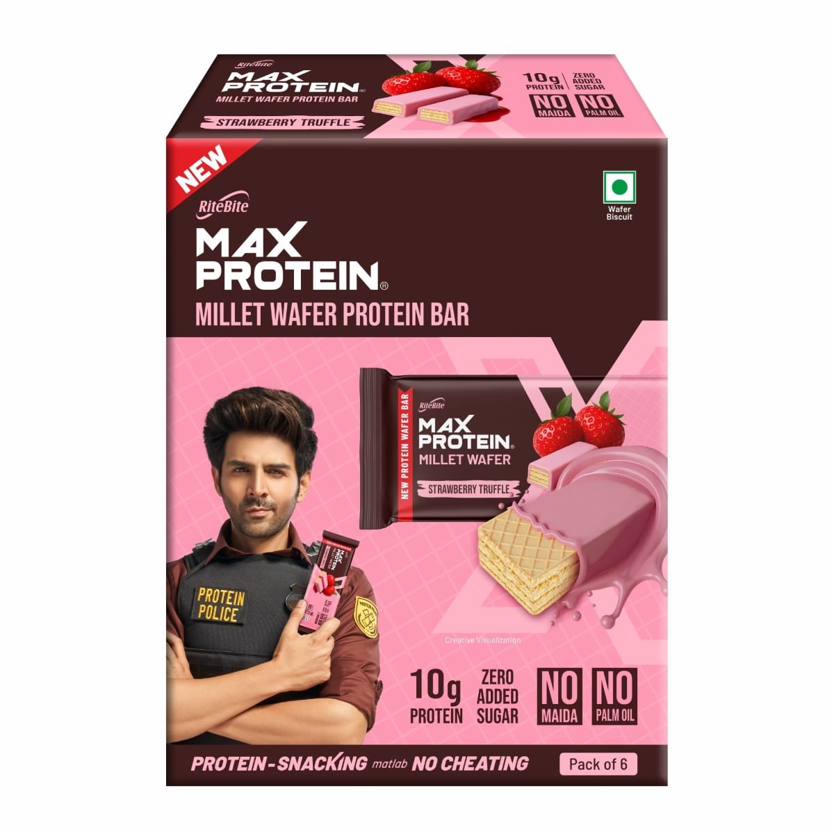 

RiteBite Max Protein Strawberry Truffle Millet Wafer Bars (Pack of 6), 10g Protein, No Maida, No Palm Oil, Zero Added Sugar, Super Healthy Wafer Sn...