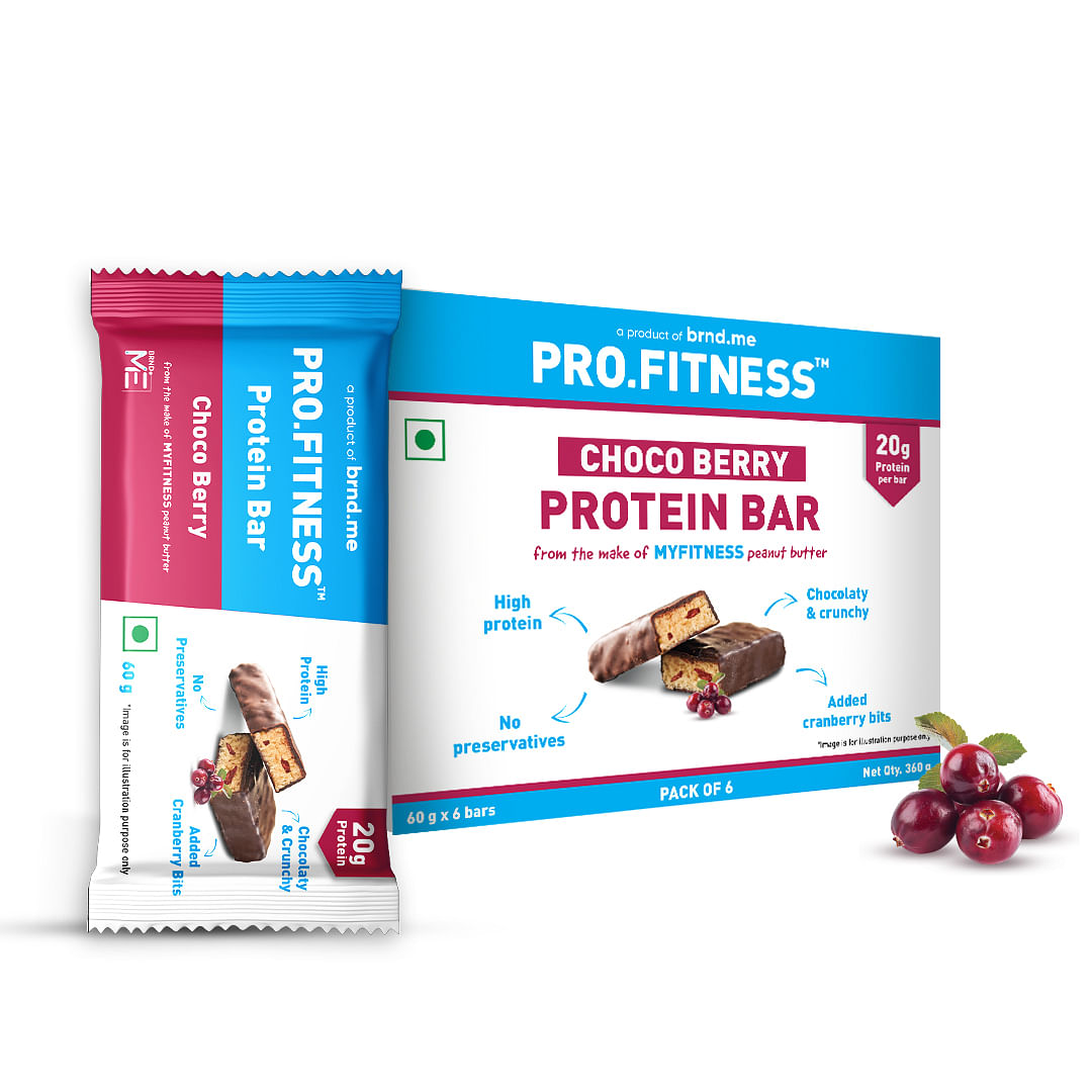 

PRO.FITNESS Protein Bar 60g | 20g Protein Bar | Choco Berry Flavor | Pack of 6