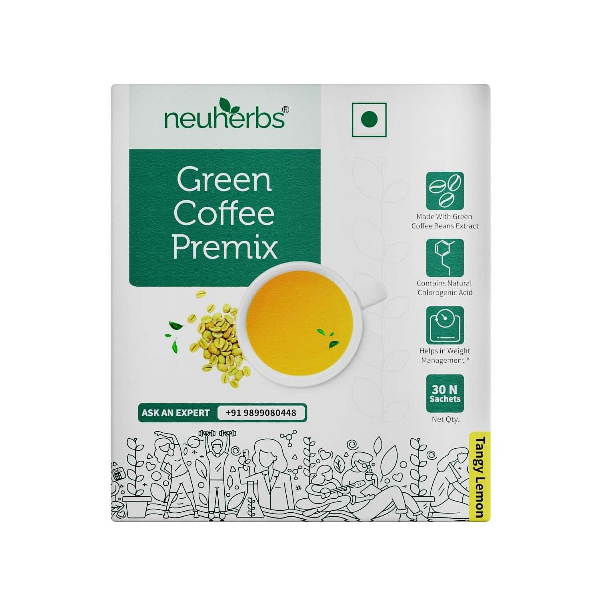 

Neuherbs Instant Green Coffee Premix | Coffee Beans Extract With Chlorogenic Acid | For Weight Management | 30 Sachet (Lemon Flavoured)