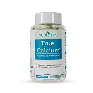 Neuherbs True Calcium Supplement For Men & Women With Plant Based Vitamin D3 & Natural Magnesium For Healthy Bones - 60 Vegan Tablets
