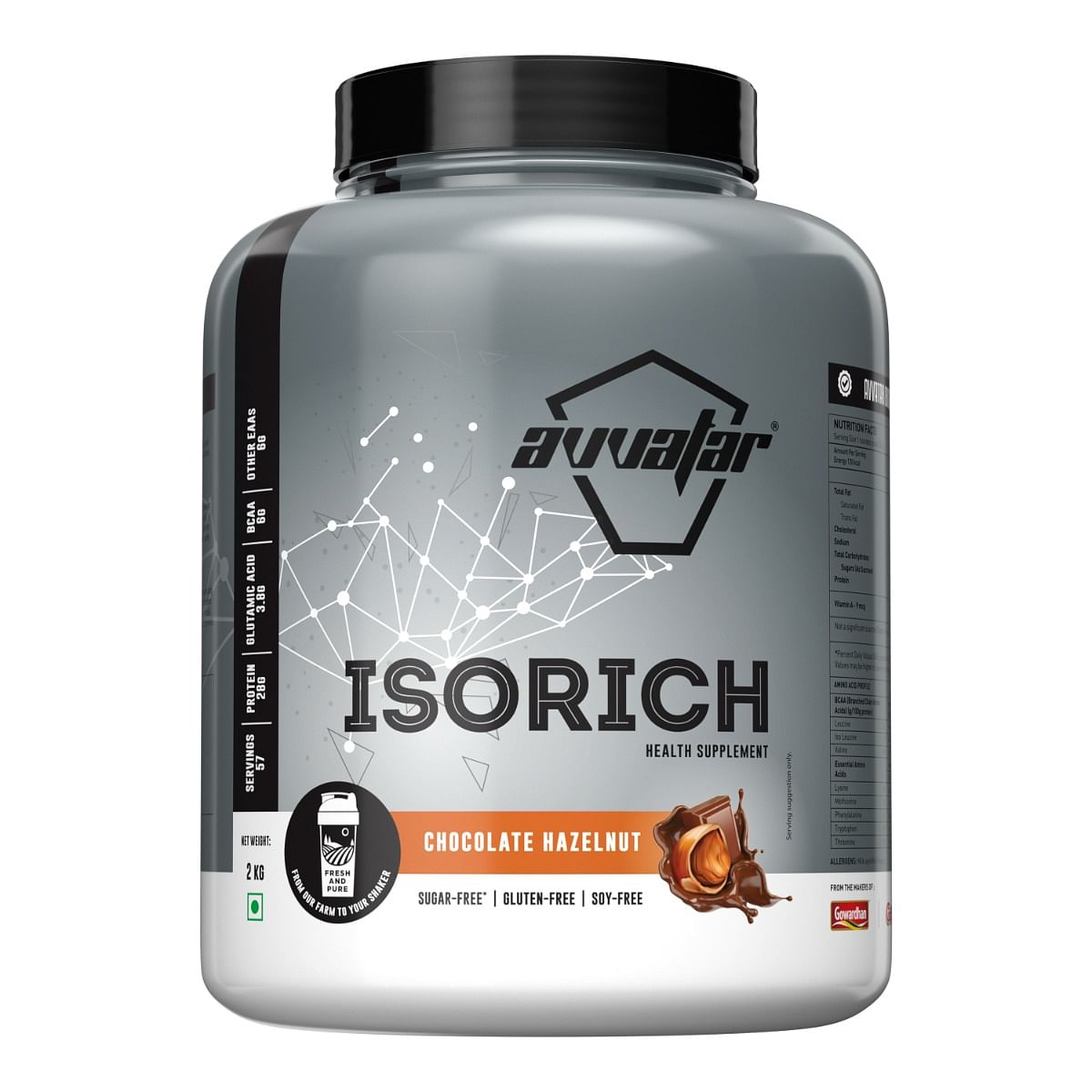 

Avvatar Isorich Protein 2kg | Chocolate Hazelnut | 57 Servings | 28g Protein