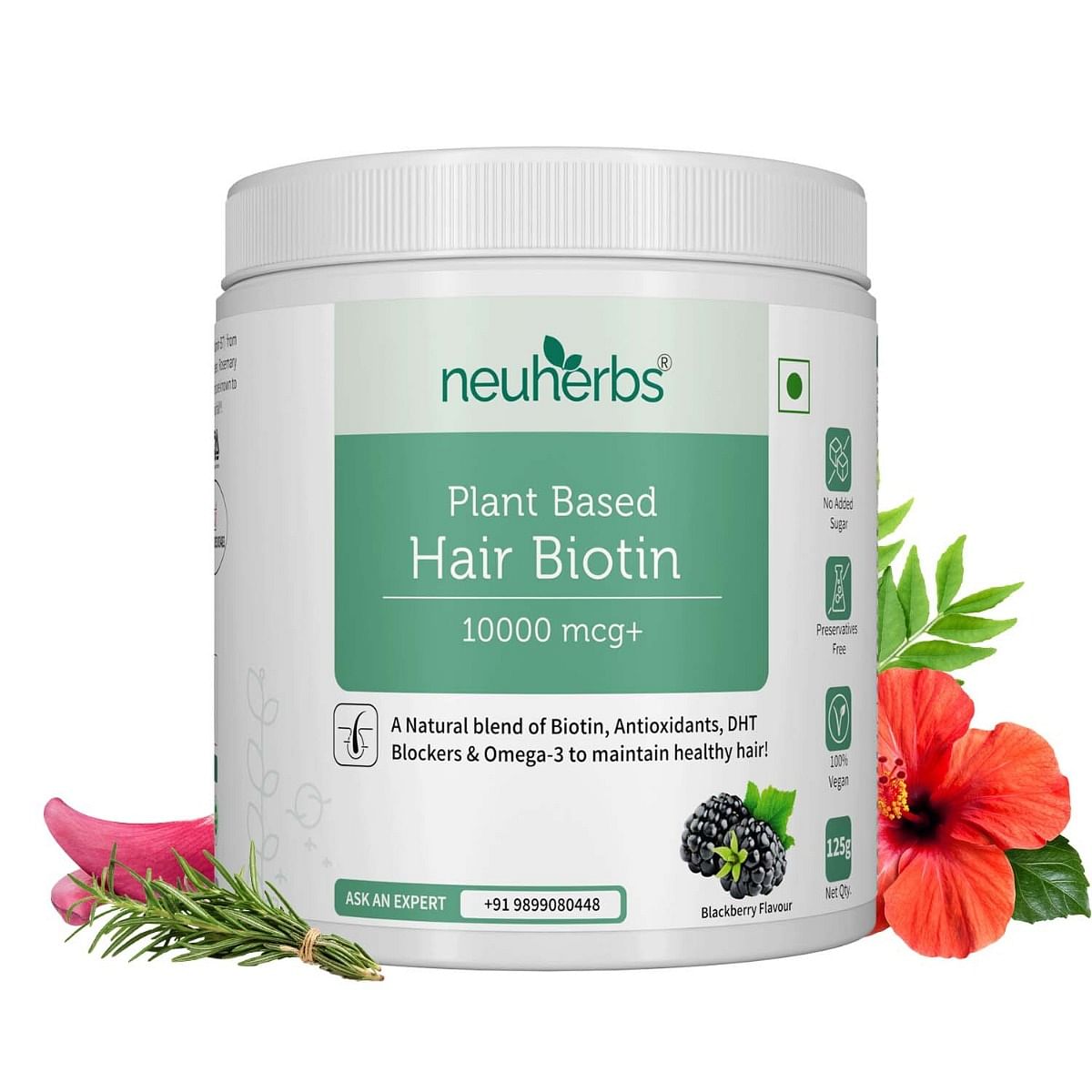 

Neuherbs Plant Based Hair Biotin Powder Supplement with DHT-Blocker & Omega-3 | Sesbania, Hibiscus, Rosemary extract, and black pepper | For Hair F...