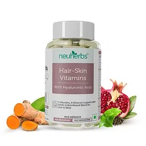Neuherbs Hair Skin Vitamins Supplement with Hyaluronic Acid, Biotin, Keratin booster for hair growth, Turmeric, Primrose Oil & Collagen Supporter- 60 Capsules for Men and Women