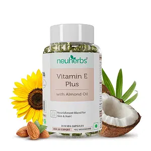 Neuherbs Plant Based Natural Vitamin E Plus From Sunflower Oil (With Almond Oil For Better Face , Skin & Hair) Certified Vegan - 30 Veg Capsules