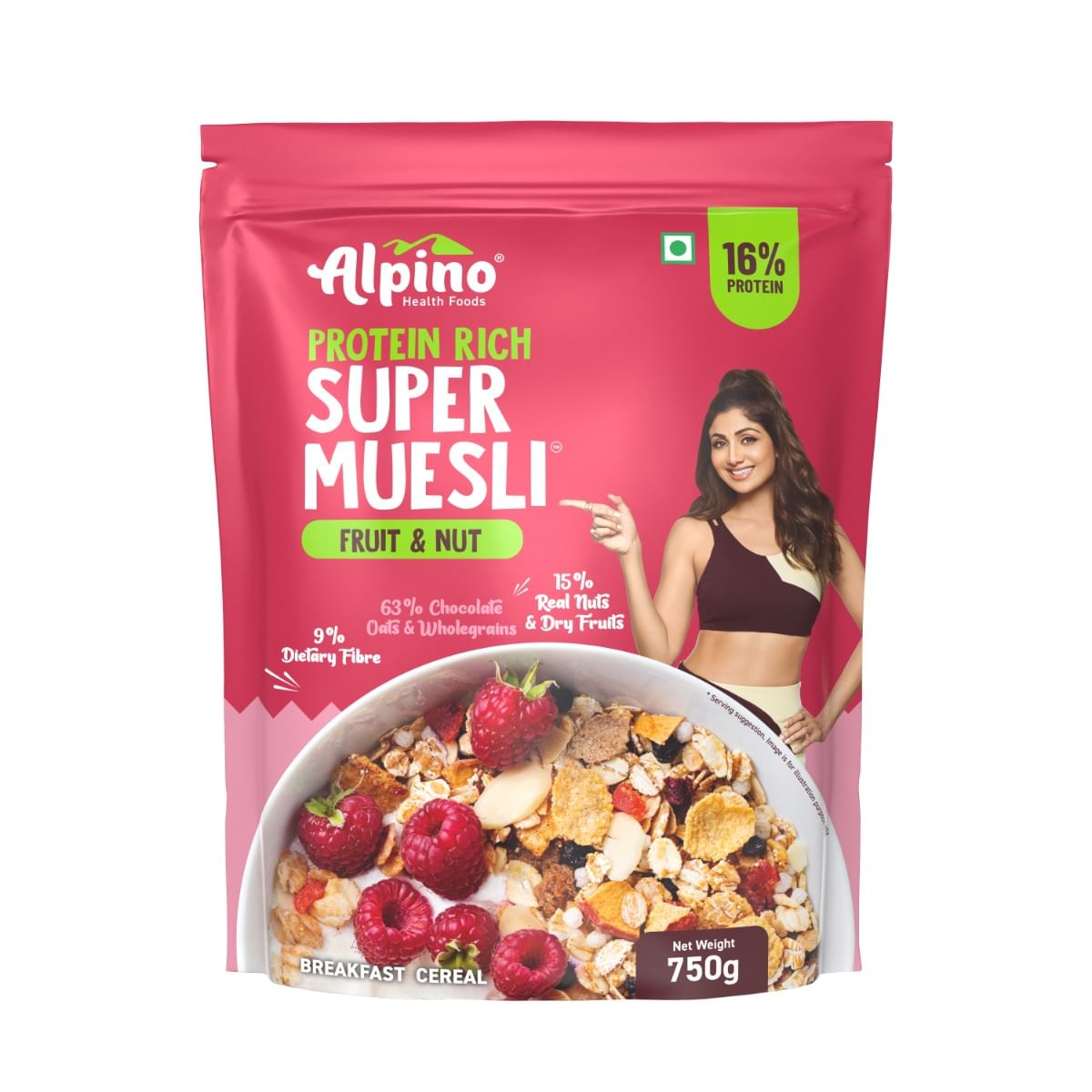 

ALPINO 16g Protein-Rich Super Muesli Fruit & Nuts 750g - 63% Whole Grains, 15% Fruits & Nuts - Source of Dietary Fibre & Healthy Fats