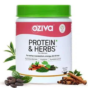 Oziva Protein & Herbs For Women 500g| 16 Serving | Chocolate Flavour | 23g Protein | Metabolism | Skin | Hair