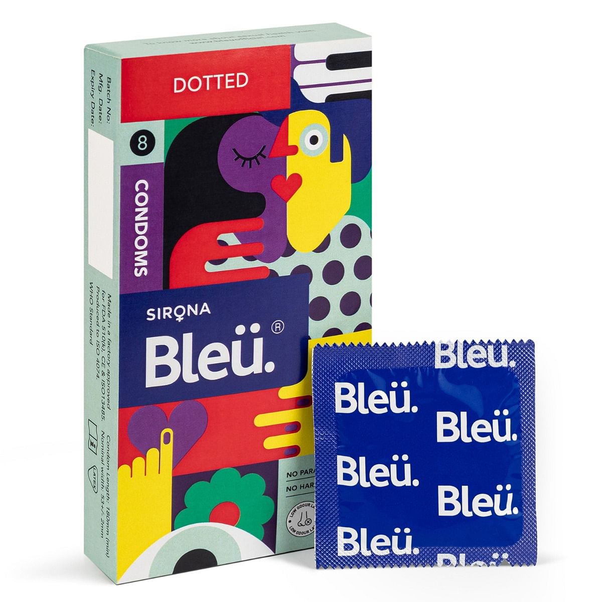 Bleu Dotted Condoms for Men with Vegan Latex for Extra Sensitive Skin