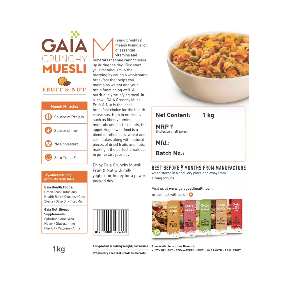 Gaia Crunchy Muesli Fruit & Nut 1Kg