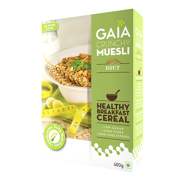 

Gaia Crunchy Diet Muesli 400g Box - Low-Calorie, Protein Rich, High-Fiber Muesli Cereal Serves as a Healthy and Nutritious Breakfast Option with Ze...