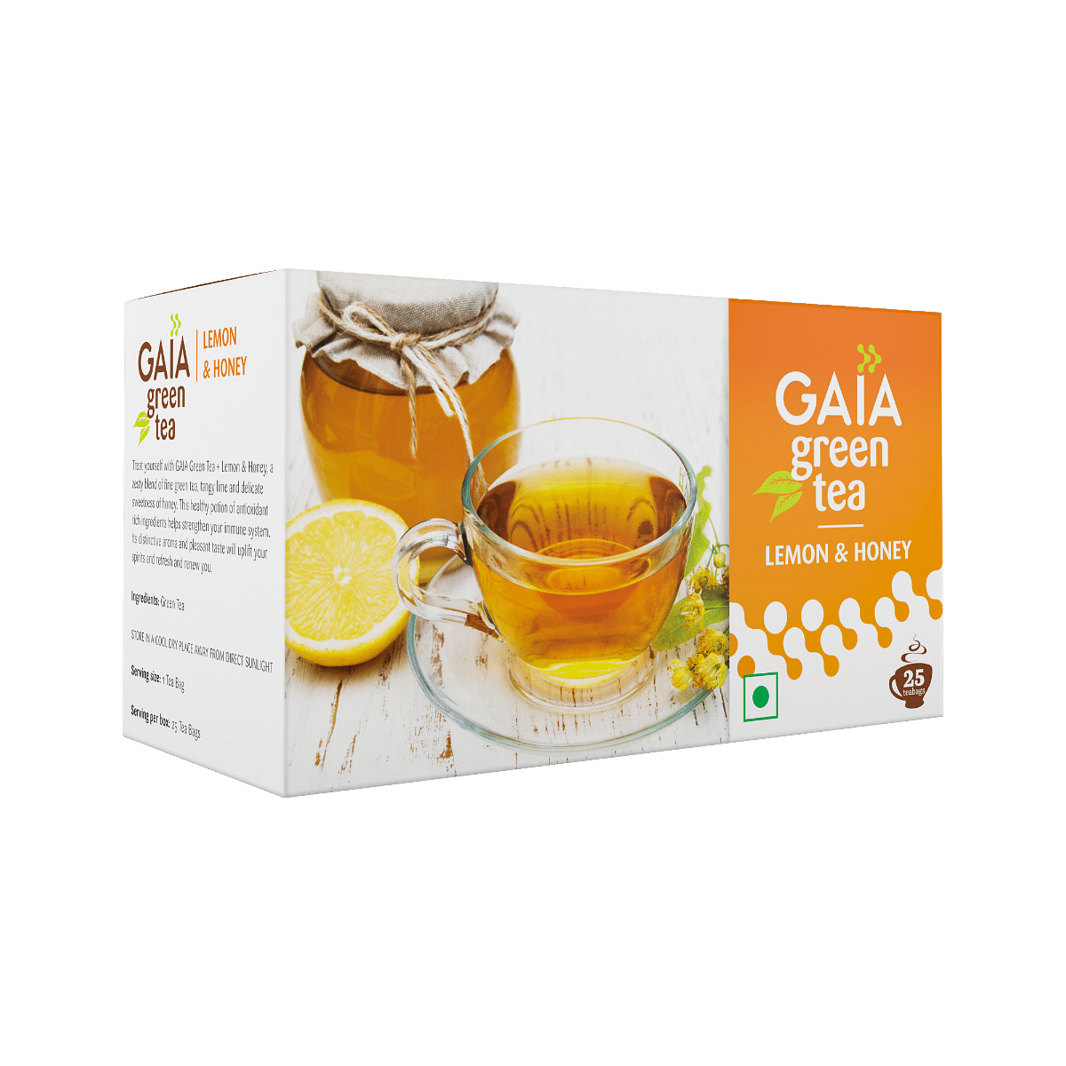 

Gaia Green Tea + Lemon & Honey- 25 Tea Bags