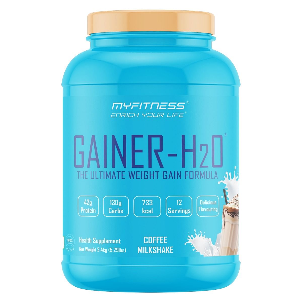 

MYFITNESS ® GAINER-H2O 2.4 kg |Weight Gainer|130g Carbs|733kcal | 42g of Premium Protein|Delicious Flavouring |The Ultimate Weight Gain Formula | C...