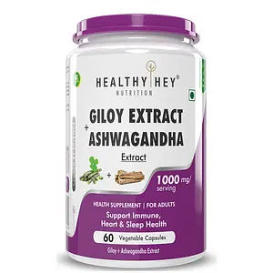 HealthyHey Nutrition Giloy Extract plus Ashwagandha Extract - Support Immunity - 60 veg. capsules