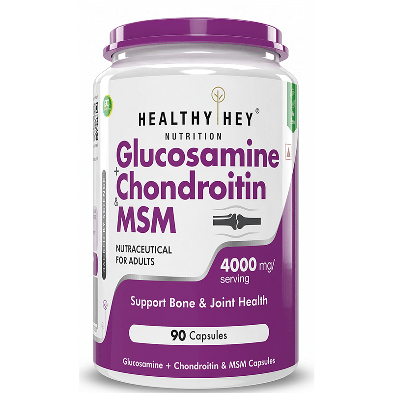 

HealthyHey Nutrition Double Strength Glucosamine Chondroitin and MSM for Cartilage; Joint and Bone; 90 Capsules (2000 mg)