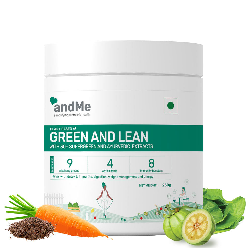 

andMe Green & Lean Supergreen Powder with 9 Alkalizing Greens 8 Antioxidants & 10 Immunity Herb - 250 gm