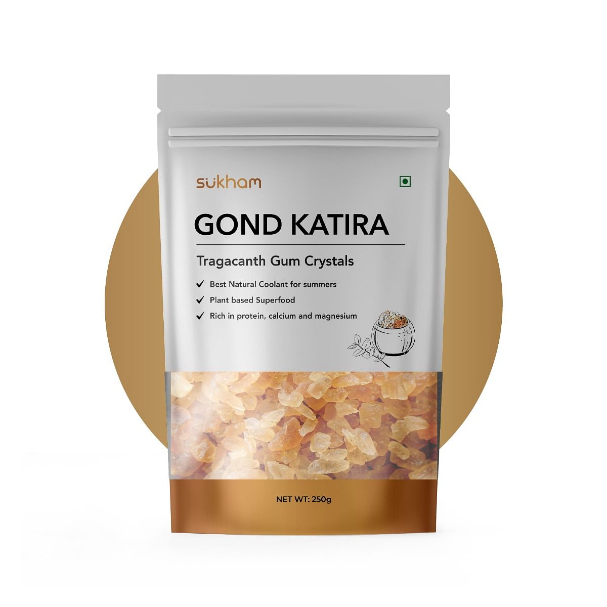 

Sukham Gond Katira Crystals (Edible Gum) | 250 gm | 50 Servings | A Grade Tragacanth Gum Crystals | Natural Coolant for Summers | Daily Dietary Sup...