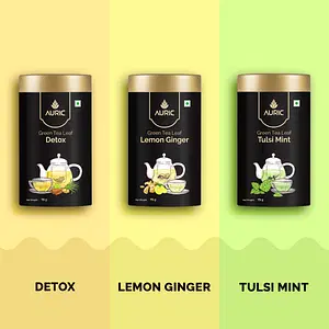 Auric Green Tea - Loose Leaf available in natural flavors Lemon Ginger, Tulsi Mint and Detox 