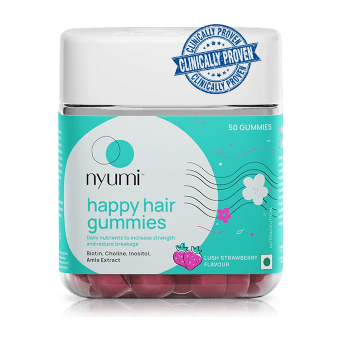 Nyumi Biotin Hair Gummies For Stronger & Longer Hair | 30 Day Pack | With High Potency Biotin, Amla, Folic Acid, & Multivitamins | Strawberry Flavoured | Vegan & Gluten Free | 50 Gummies