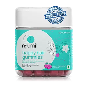 Nyumi Biotin Hair Gummies For Stronger & Longer Hair | 30 Day Pack | With High Potency Biotin, Amla, Folic Acid, & Multivitamins | Strawberry Flavoured | Vegan & Gluten Free | 50 Gummies