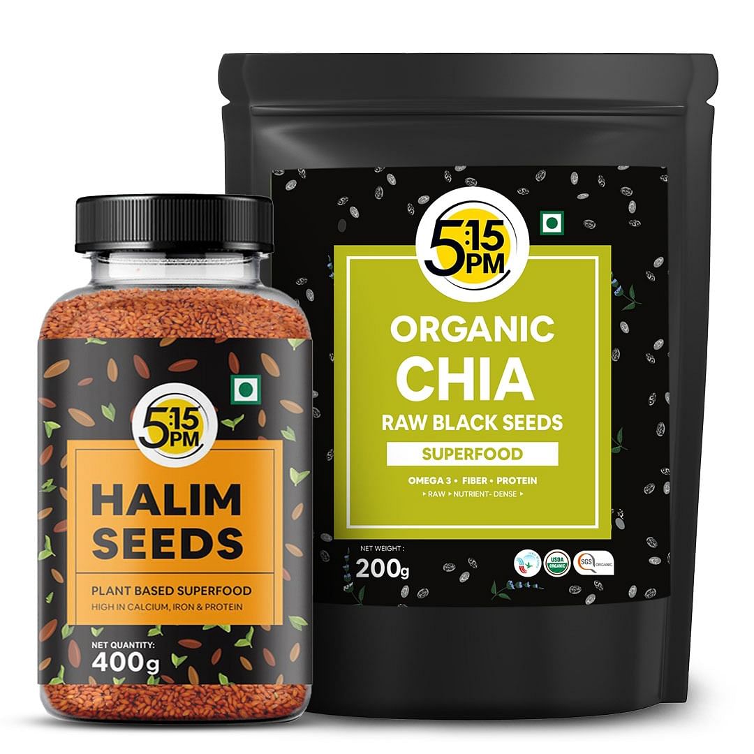 

5:15PM Chia Seeds and Halim Seeds Combo - Organic Seeds Combo for Eating | Raw Mix Seeds | Diet Snacks for Weight Loss | 600g