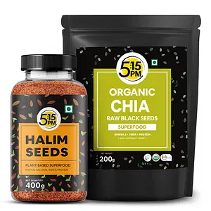 5:15PM Chia Seeds and Halim Seeds Combo - Organic Seeds Combo for Eating | Raw Mix Seeds | Diet Snacks for Weight Loss | 600g