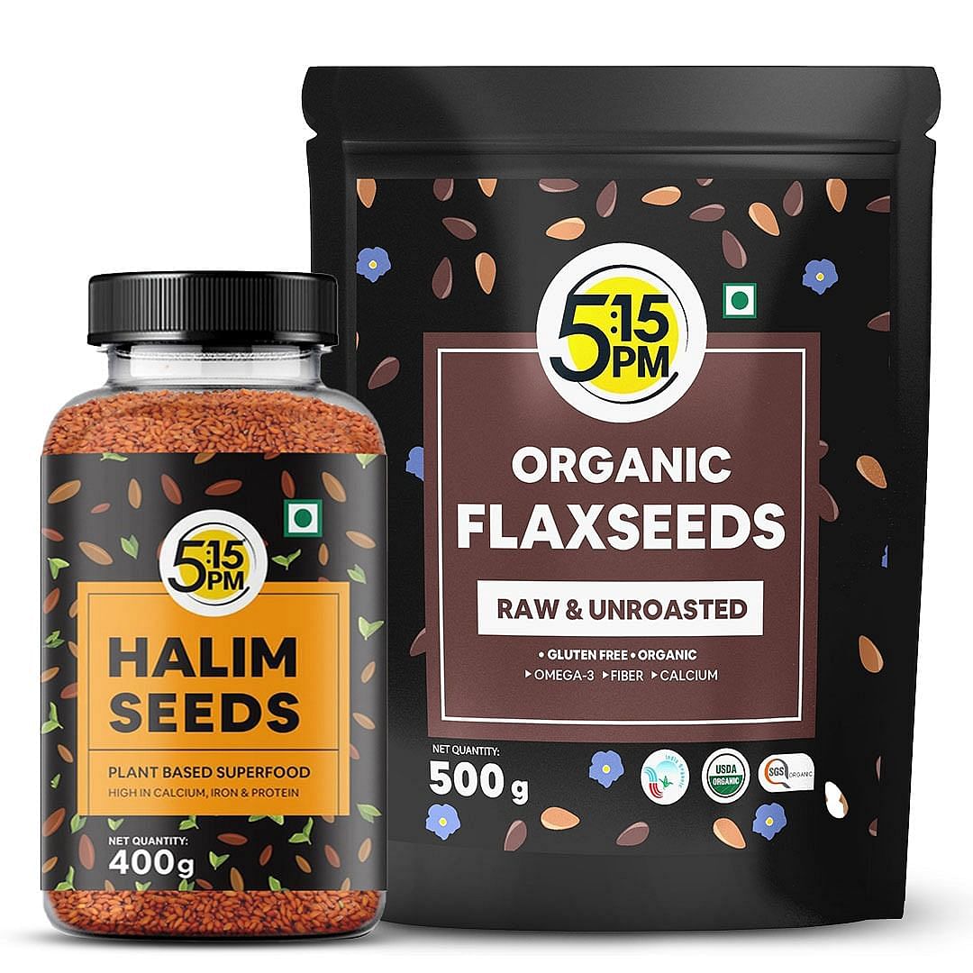 

5:15PM Flax Seeds and Halim Seeds Combo - Organic Seeds Combo for Eating | Raw Mix Seeds | Diet Snacks for Weight Loss | 900g