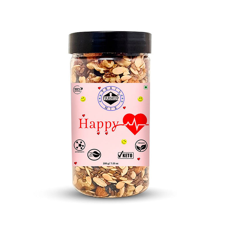 

Farmup Happy Heart Trail Mix, 200g (Watermelon Seeds, Almond, Black Raisins, Roasted Flax Seeds, Dried Cranberries, Walnuts)