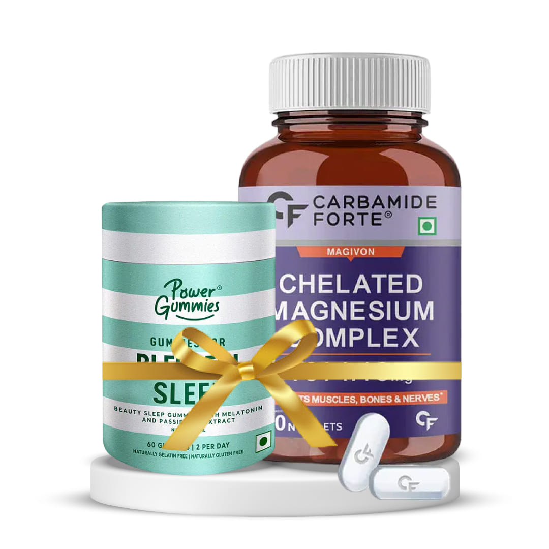 Restorative Sleep and Muscle recovery | Carbamide Forte Chelated Magnesium Glycinate 2408mg Per Serving Supplement - 60 Veg Tablets + Power Gummies Blessful Sleep, 60 gummies, Passion Fruit-picture-21