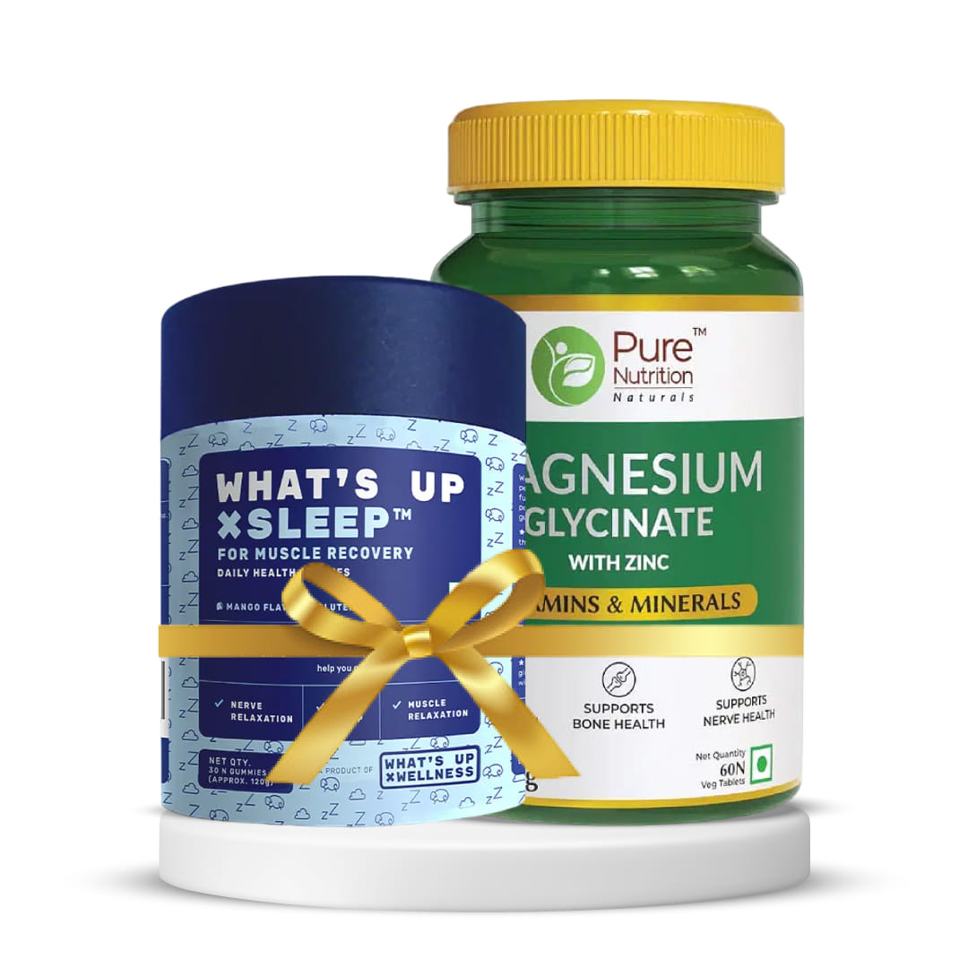Sleep and Muscle Recovery Combo | What's Up Sleep Gummies With Muscle Recovery - 30 Gummies + Pure Nutrition Magnesium Glysinate - 60 Tablets