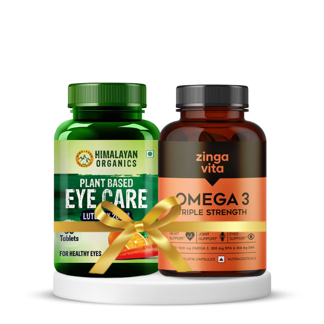 Heart, Joint, and Eye Health | Zingavita Triple Strength Omega 3 Fish Oil (60 Count) Capsule 1000 mg + Himalayan Organics Plant Based Eye Care Supplement (Lutemax 2020, Orange Extract, Carrot Extract) - 60 Tablets-picture-23