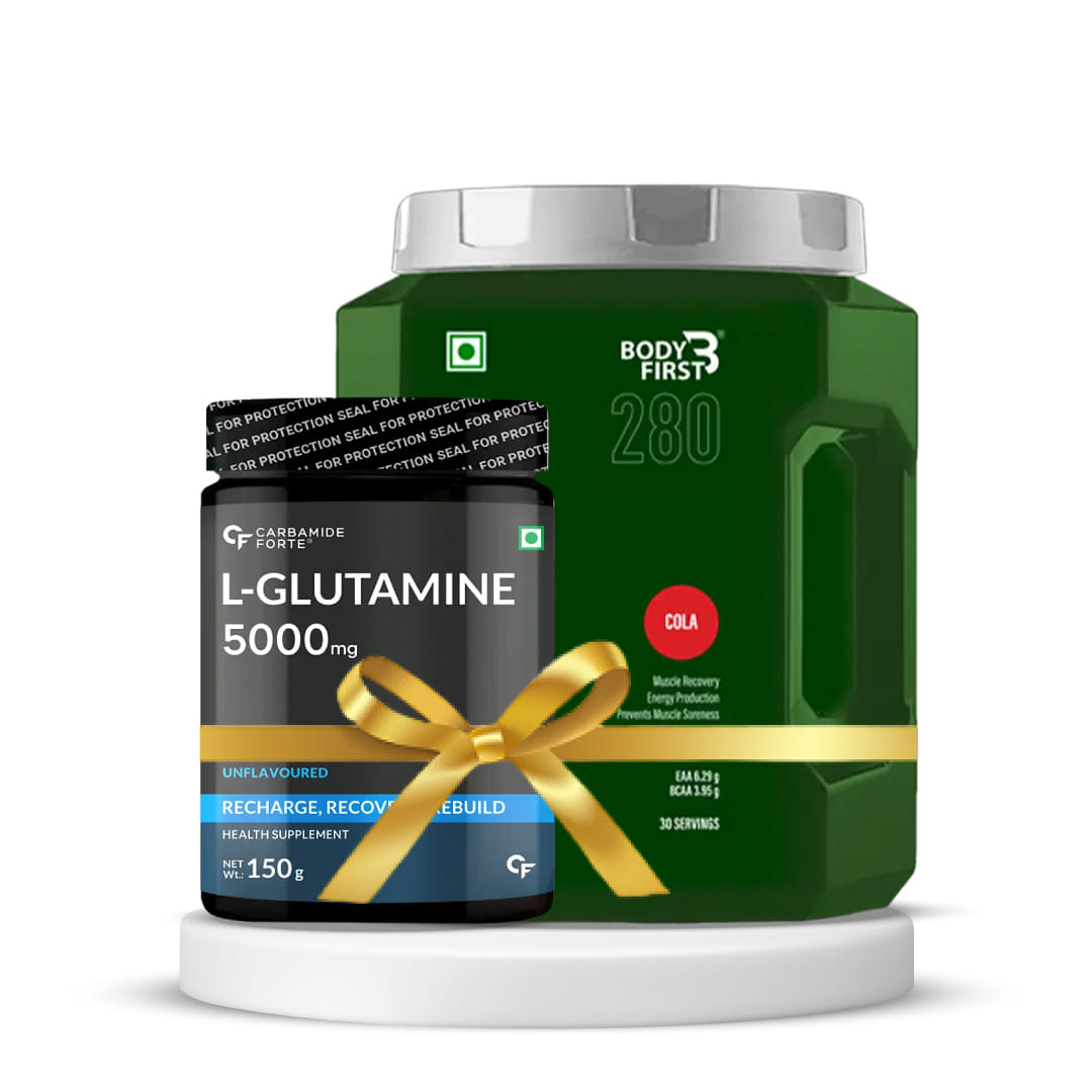 Carbamide Forte L Glutamine Powder Unflavoured 150 Grams & Bodyfirst Essential Amino Acid Prime 30 Servings Cola | Pack of 2 Combo