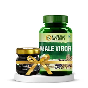 Natural Male Vitality and Stamina | Kapiva Himalaya Shilajit 20 Grms + Himalayan Organics Male Vigor Supplement for Energy, Stamina & Increases Blood Flow 60 Veg Tablets