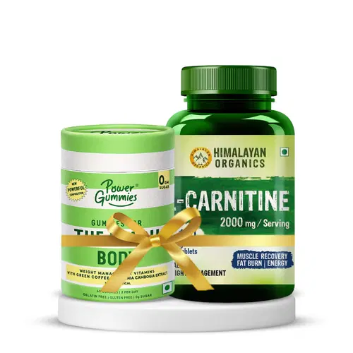 Weight Management | Himalayan Organics L-Carnitine 2000mg/Serve 120 Veg Tablets + Power Gummies The Beach Body with Green Coffee, 60 gummies, Orange Twist Weight Management | Himalayan Organics L-Carnitine 2000mg/Serve 120 Veg Tablets + Power Gummies The Beach Body with Green Coffee, 60 gummies, Orange Twist