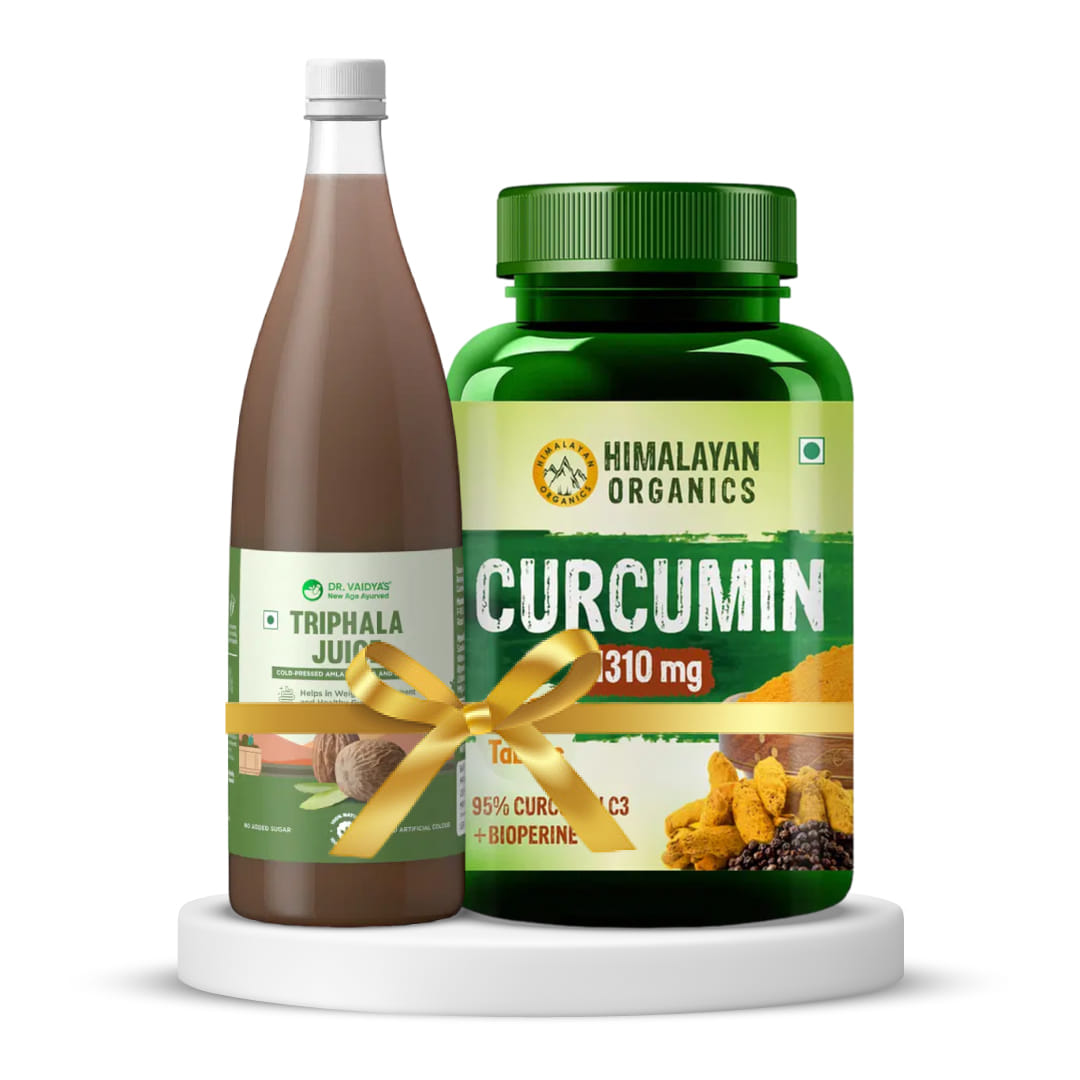 Digestive Health | DR Vaidya's Triphala Juice -950ml + Himalayan Organics Curcumin with Bioperine 1310mg with 95% Curcuminoids 90 Veg Tablets