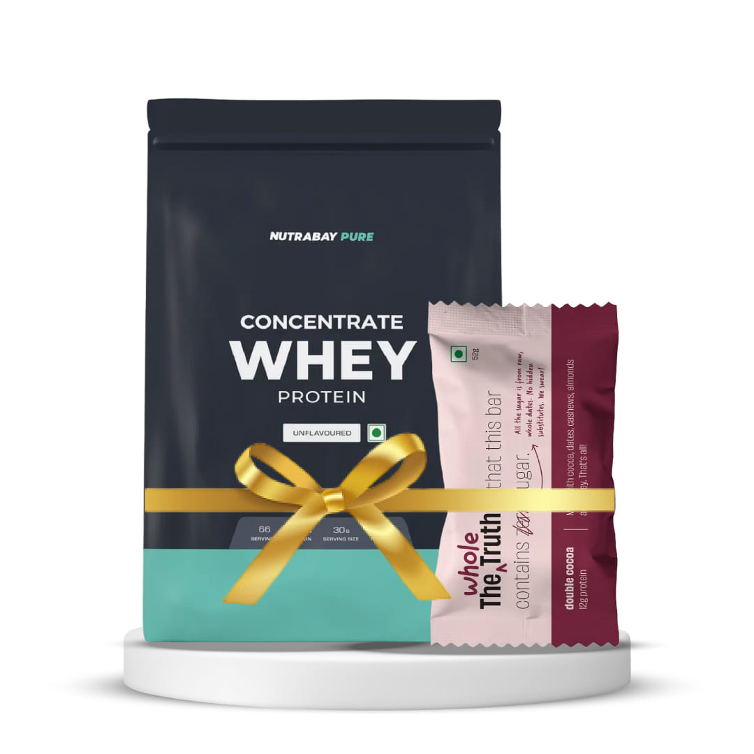 Nutrabay Pure 100% Raw Whey Protein Concentrate - 2Kg, Unflavoured & The Whole Truth - 6 Protein Bars - Double Cocoa | Pack of 2 Combo-image-48