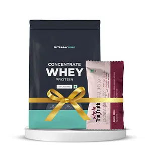 Nutrabay Pure 100% Raw Whey Protein Concentrate - 2Kg, Unflavoured & The Whole Truth - 6 Protein Bars - Double Cocoa | Pack of 2 Combo