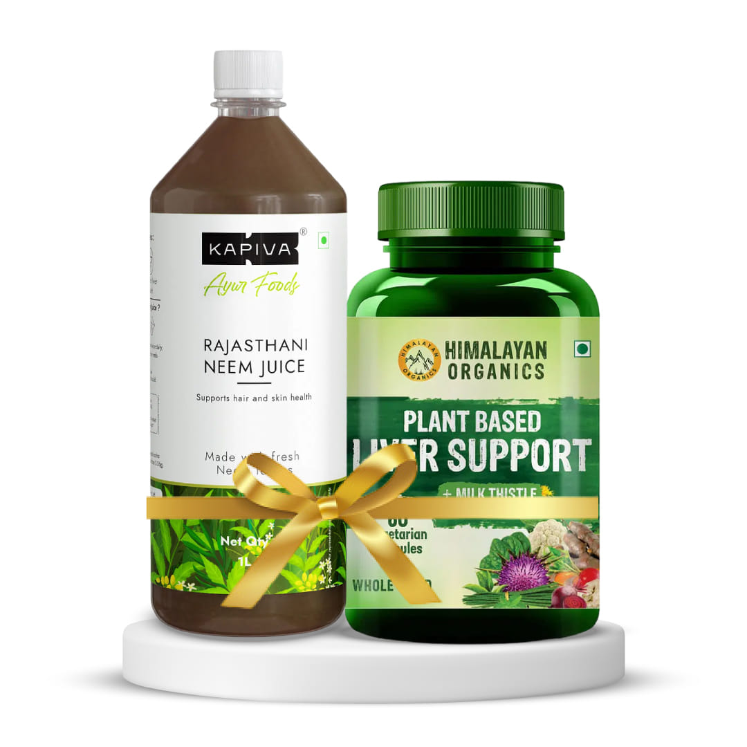 Blood Purify & Detoxify | Kapiva Neem Juice (For Healthy Hair & Skin), 1 L, Unflavoured + Himalayan Organics Plant Based Liver Support with Milk Thistle- 60 Veg Capsules