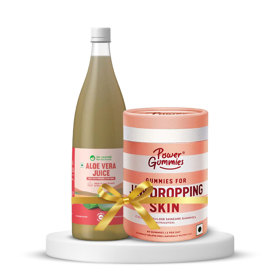 Skin Health and Nourishment | Power Gummies Jaw Dropping Skin Collagen Builder Gummies | Collagen | Gluthatione | Vitamin E | Vitamin C | 60 Counts For Men & Women + Dr Vaidya's Aloe Vera Juice -950 ml-picture-13