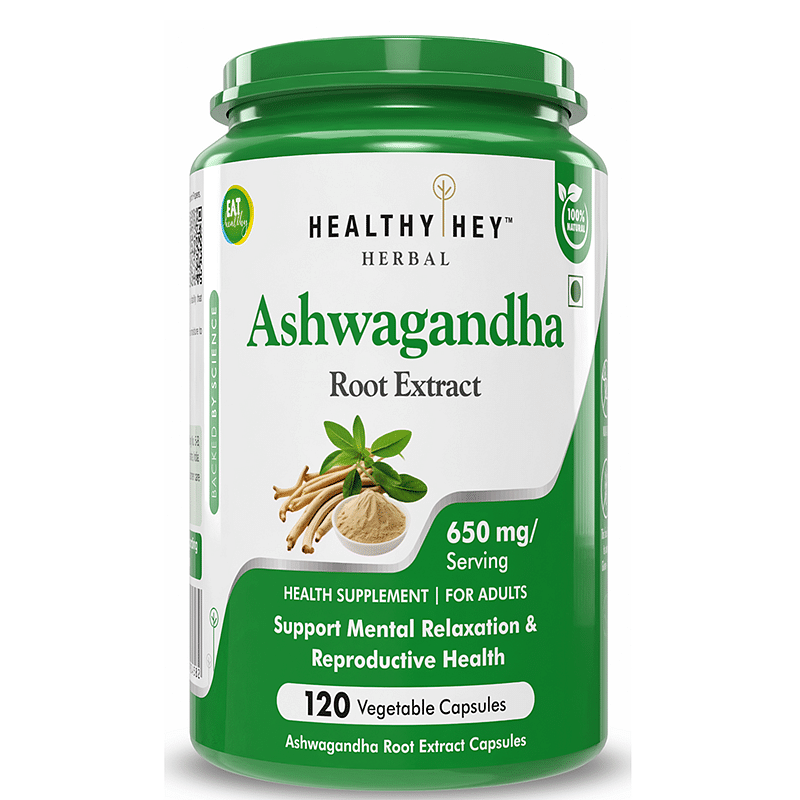 

HealthyHey Herbal Ashwagandha root extract - 650 mg per serving - 120 vegtable capsules