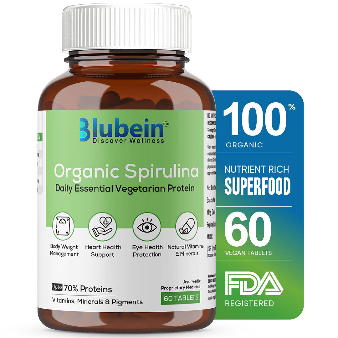 

Blubein 100% Organic Spirulina Tablets for Men & Women | Super Greens Packed with 60-70% Protein | Boosts Immunity, Supports Gut Health & E...