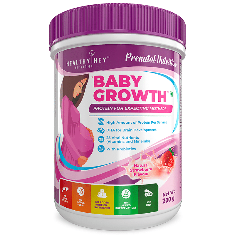 

HealthyHey Nutrition- Protein for Pregnant Women - BabyGrowth - Strawberry - 200 gram - All Natural - Tastes Great- Vegetarian - High Protein - Pre...