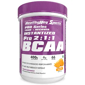 HealthyHey Sports BCAA Powder Instantized 2:1:1, Branched Chain Amino Acids - 66 Servings (Mango Candy, 400 g)