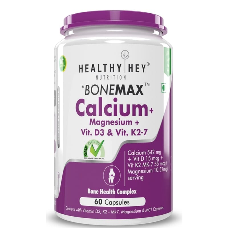 HealthyHey Nutrition Vegan Calcium with Magnesium, Vitamin D3 & Vitamin K2- Mk7 - BoneMax - Bone Health Complex - 540mg
