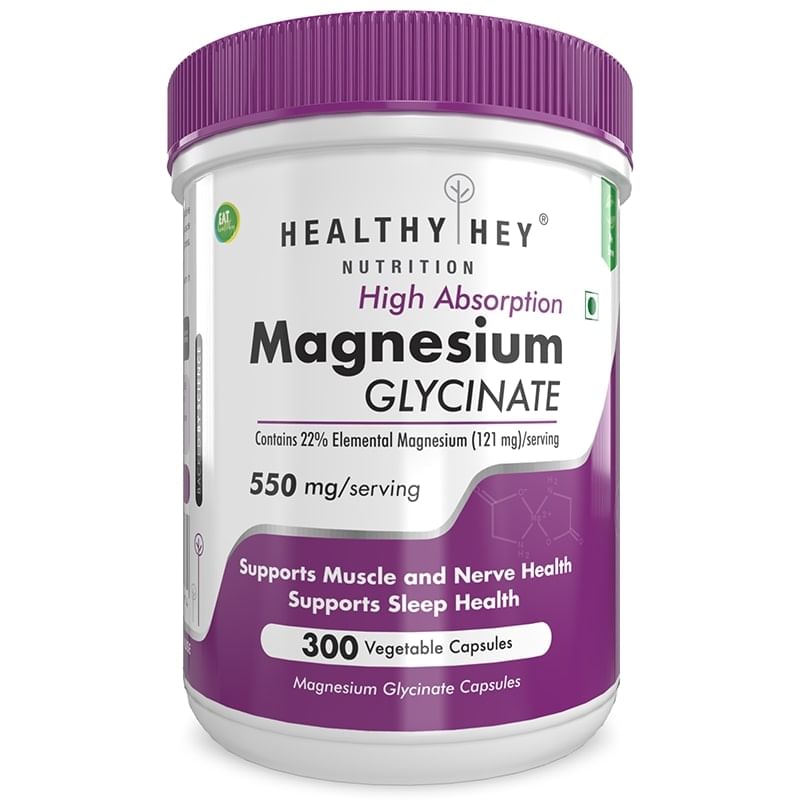 HealthyHey Nutrition High Absorption Magnesium Glycinate, 550mg 300 Vegetable Capsules