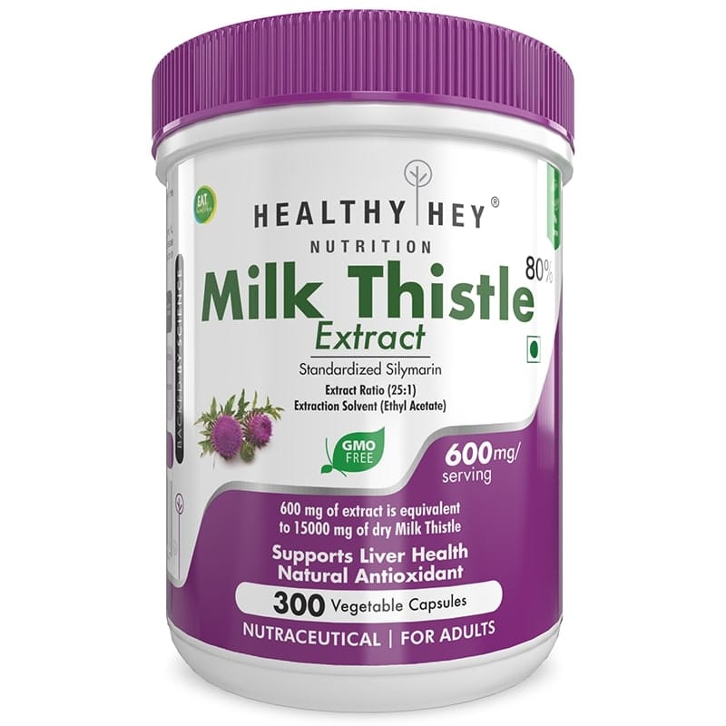 HealthyHey Nutrition Milk Thistle 25:1 (Silymarin Marianum) - 600mg Extract - Support Liver Health