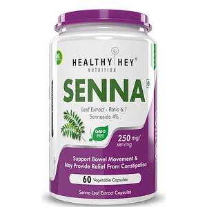 HealthyHey Nutrition Senna Leaf Extract - Natural Laxative & Helps Bowel Movement - Ratio 6:1 - 60 Vegetable Capsules