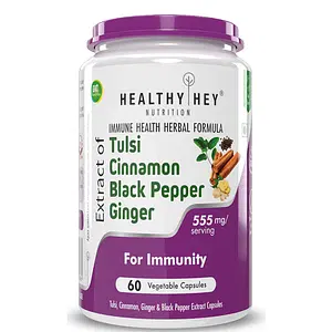 HealthyHey Nutrition Tulsi, Cinnamon, Black Pepper & Ginger Extract Formula for Immunity - 60 Veg Capsules