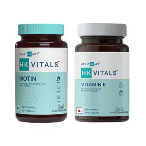 HealthKart HK Vitals Vitamin E for Face and Hair, 60 Capsules and Biotin, Supplement for Hair Growth and Glowing Skin, 90 Biotin Tablets (Combo Pack)