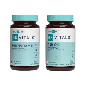 HealthKart HK Vitals Multivitamin and Fish Oil Combo (60 Multivitamin Tablets & 60 Fish Oil Capsules) for Women & Men