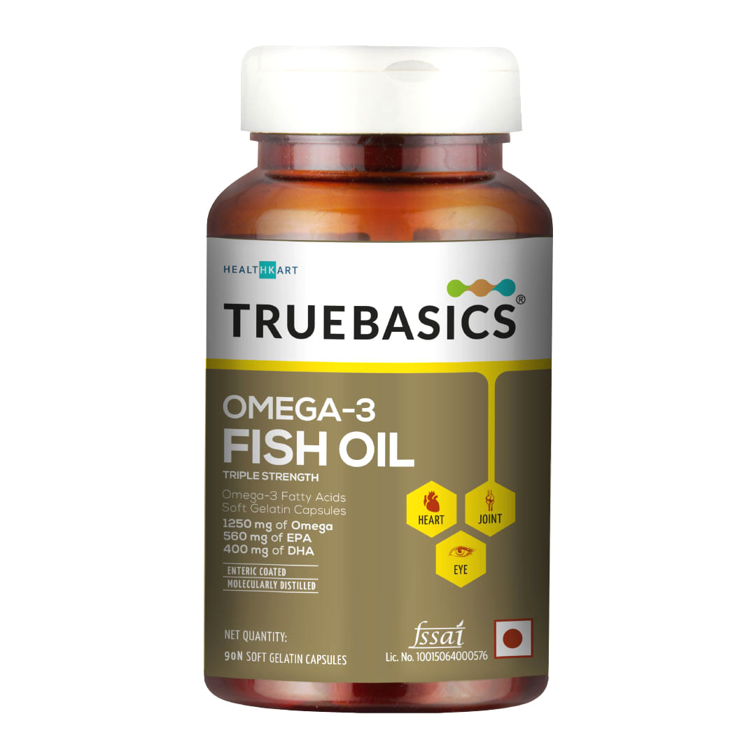 TrueBasics Omega 3 Fish Oil Capsules for Men and Women, Triple Strength